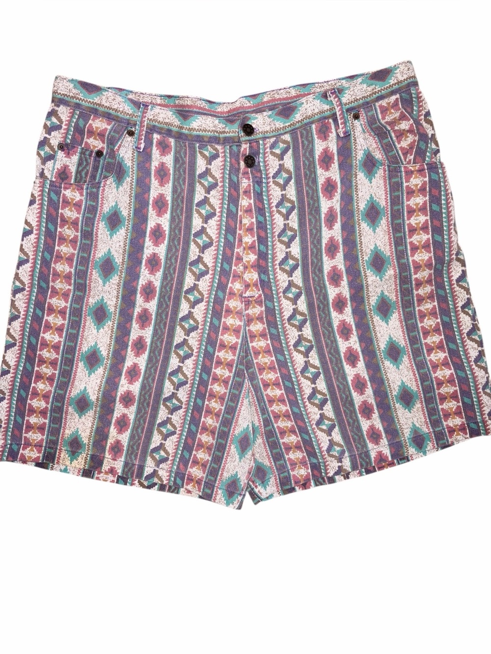 Pearl River Vintage 90’s Aztec Tribal Striped High Waisted Mom Denim Shorts XL